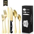 Photo 1 of 24 Piece Flatware Set for 4, TINANA Stainless Steel Flatware Set, Mirror Polished Cutlery Utensil Set, Durable Home Kitchen Eating Tableware Set, Fork Knife Spoon Set,Dishwasher Safe-Gold
