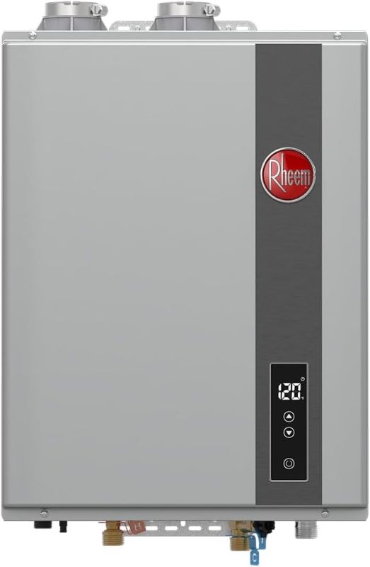 Photo 1 of Rheem RTGH-95DVLN-3 RTGH Series 9.5 GPM 199,900 BTU 120 Volt Residential Indoor Natural Gas Tankless Water Heater Stainless Steel