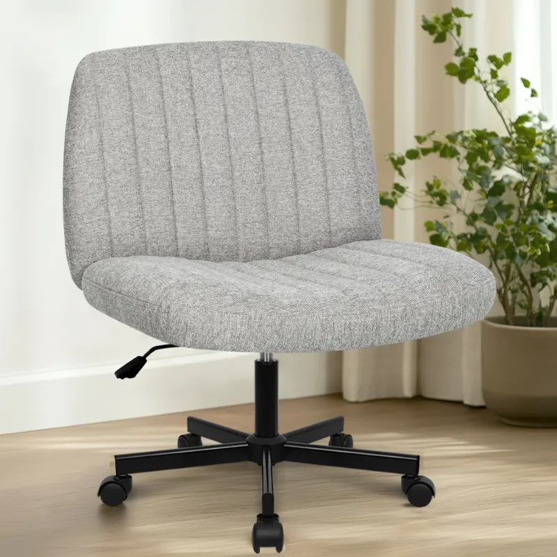 Photo 1 of ==It is missing 2 tires==ORANGE FACTORY Criss Cross Legged Home Desk Chair Wide Armless with Wheels Swivel Padded Fabric Chair, Gray