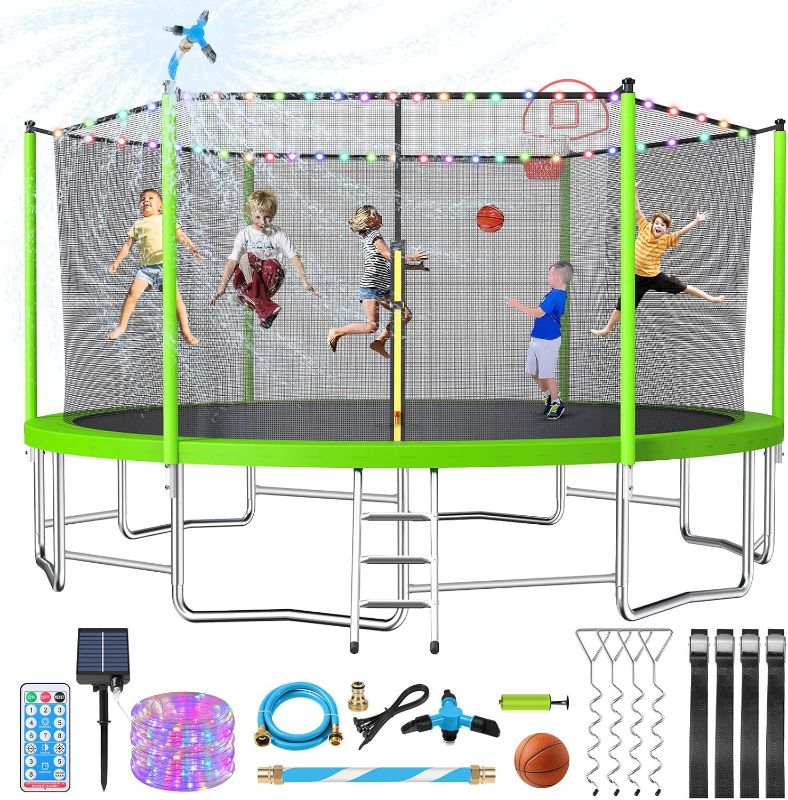 Photo 1 of ==2 BOX===SIMILAR=15/16FT Trampoline Outdoor, Large Kids Trampoline with Light, Stakes, Sprinkler, Backyard Trampoline with Basketball Hoop and Net, Capacity for 4-6 Kids and Adults