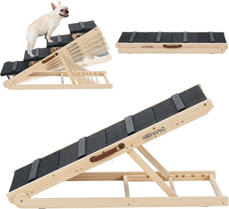 Photo 1 of 2-in-1 Dog Stairs & Ramp - 45.3" Long Adjustable 14"-26" Car Steps for Small Medium Dogs - Folding Portable Wooden Pet Ramps for Couch, Bed or Sofa