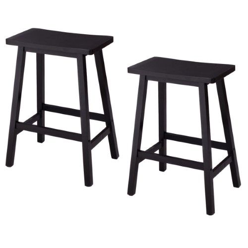 Photo 1 of ==ONE IS BROKEN=== Set of 2 Saddle Seat 24 Bar Stools Wood Dining Room Kitchen Pub Chair Black