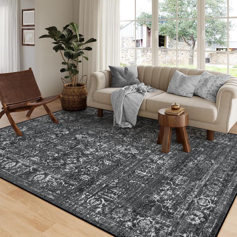 Photo 1 of ==SIMILAR==Lahome Area Rugs 9x12 Living Room Soft Large Rugs for Living Room,Black Rugs for Bedroom Dining Room Rug,Boho Distressed Non Slip Low Pile Carpet for Indoor Home Office(9'x12', Black/Grey)