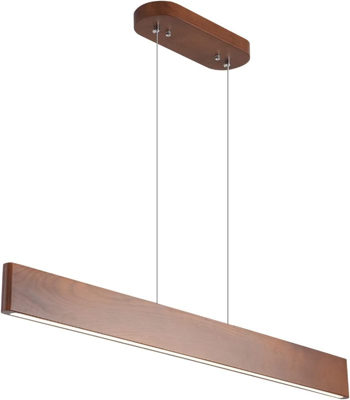 Photo 1 of ==SIMILAR==59" Wood Linear Pendant Light 40w Led Pendant Light Dimmable Wood Ceiling Pendant Hanging Light Height Adjustable Dining Room Light for Kitchen Island Office Lights Walnut Color