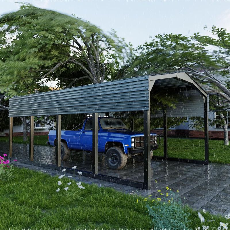 Photo 4 of ===2 BOX====CARPORT WITH  SIDEWALLS 15x10x8.5 FT Metal Carport, Heavily Reinforced Car Garage with Extra Crossbeams Kits, Auto Shelters with Steel Roof and Enhanced Base, Snow Resistance Vehicle Shed, Ports for Tractors, Boat, Truck