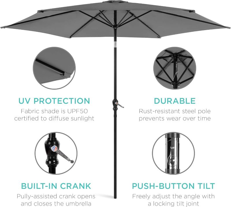 Photo 1 of 
Best Choice Products 10ft Outdoor Steel Polyester Market Patio Umbrella w/Crank, Easy Push Button, Tilt, Table Compatible - Gray
Color:Gray