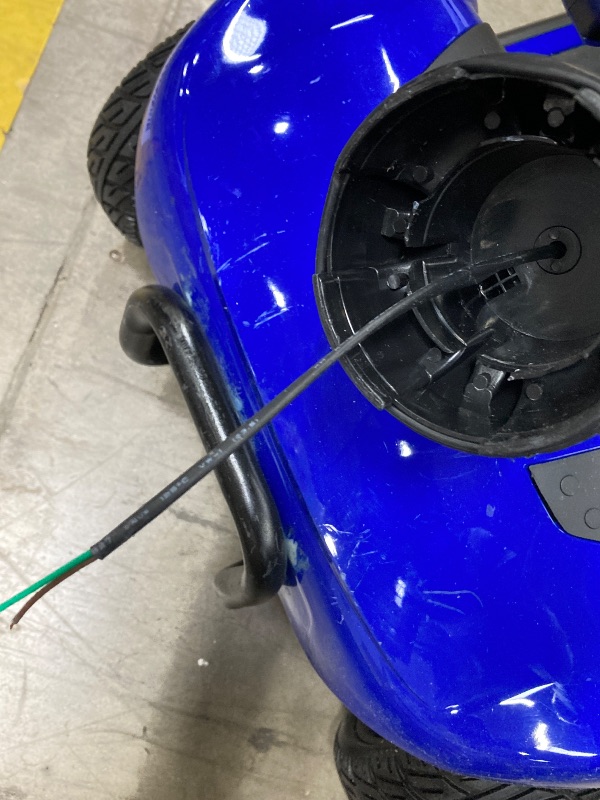 Photo 1 of ***HEADLIGHT WIRE CUT, ONLY ONE BASKET,SOME SCUFFS/SCRATCHES, NOT IN BOX, NOT IN PACKAGING***
SACVON 4 Wheels Mobility Scooter with Cane Holder for Seniors, Electric Folding Wheelchair Device for Travel, Blue