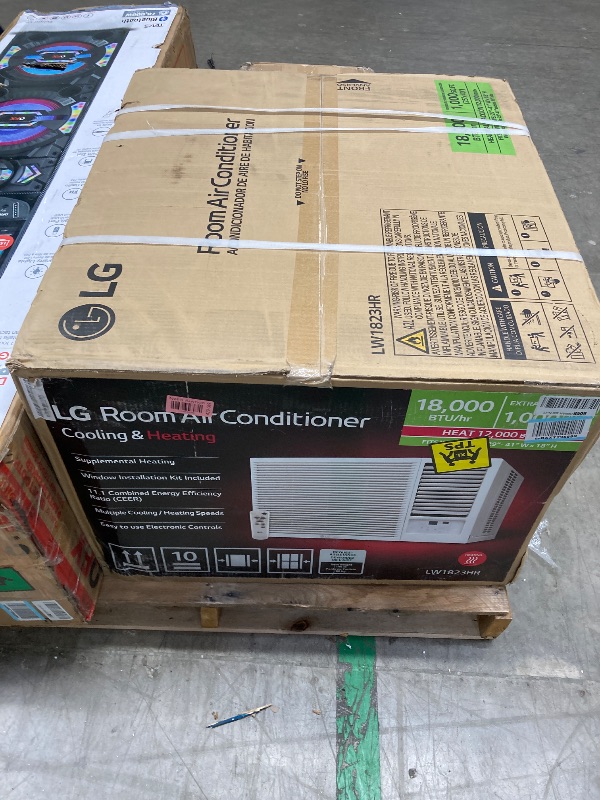 Photo 1 of ***OPEN BOX, SOME SCUFFS/SCRATCHES, DENT/BENT ON CORNER EDGE)***                      LG 18,000 BTU Window Air Conditioner with Heat, 230/208V, Cools 1,000 Sq.Ft. for Bedroom, Living Room, Basement, Apartment, with Remote, 2 Speeds, 24-Hour Timer, White