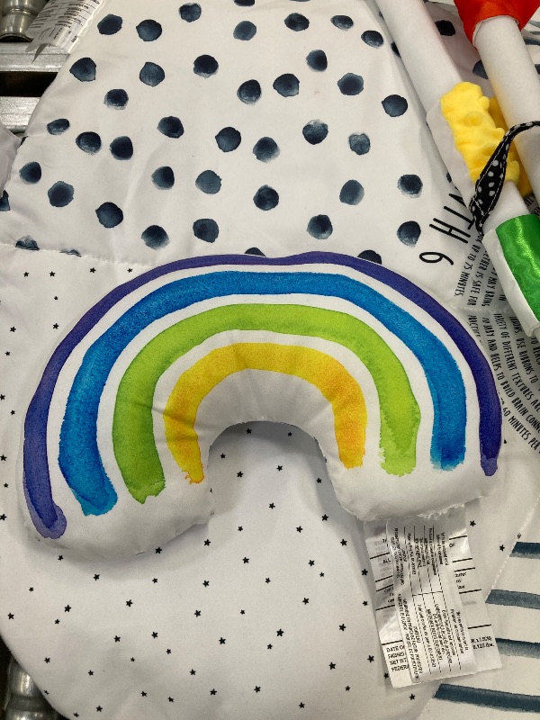 Photo 1 of *** SOME SMALL DIRT SPOTS ON RAINBOW PILLOW, DAMAGED BOX RIPPED/TORN*** Sassy Stages STEM Developmental Play Gym, Sensory Tummy Time Activity Play Mat w/Built-in Instructions, Ultra Plush & Machine Washable Playmat for Babies & Toddlers, 0+ Months