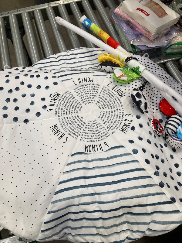 Photo 1 of *** SOME SMALL DIRT SPOTS ON RAINBOW PILLOW, DAMAGED BOX RIPPED/TORN*** Sassy Stages STEM Developmental Play Gym, Sensory Tummy Time Activity Play Mat w/Built-in Instructions, Ultra Plush & Machine Washable Playmat for Babies & Toddlers, 0+ Months
