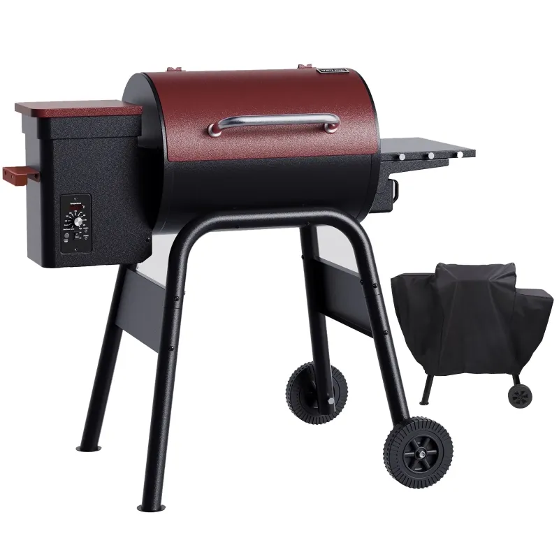 Photo 1 of **MISSING PARTS**Vipuse Electric Wood Pellet Grill & Smoker with Side Shelf, 456 SQ.IN Grill Capacity with PID Temperature Control (180-425°F) for Backyard Camping Bake and Roast, Burgundy with Cover