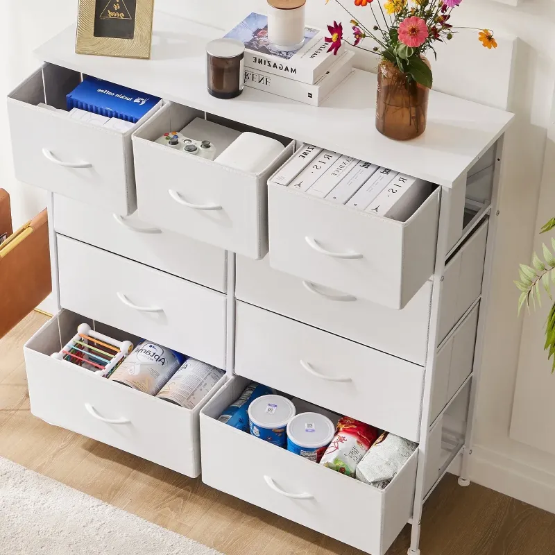 Photo 1 of CONCETTA 9-Drawer Fabric Dresser Storage Chest for Bedroom, Closet, Storage Furniture for Adults, White