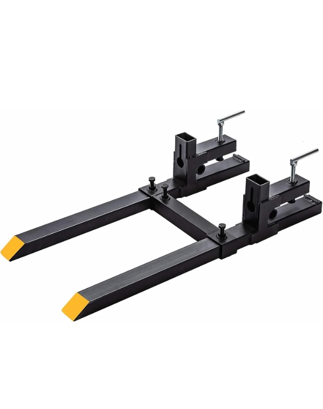 Photo 1 of Clamp-On Pallet Forks with Adjustable Stabilizer Bar, 2000 Lbs Capacity for Heavy-Duty Tractor Bucket, Skid Steer, and Loader (2000 Lbs, 43")