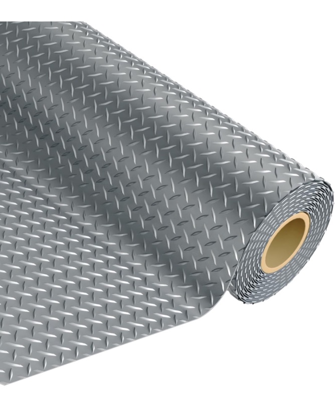 Photo 1 of 8x20 FT Garage Floor Mat, 2.8mm Thickened Flooring Roll Diamond Plate PVC Rubber Trailer Mat, Non-Slip Floor Protector Mat for Garage, Warehouse, Gyms, Boats, Pickup Truck, Gray