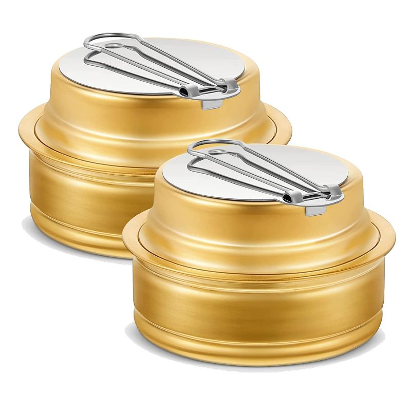 Photo 1 of 2 Pcs Brass Alcohol Burner Camping Stove with Fuel Storage Rubber Gasket Cooktop Camping Backpacking Stoves with Variable Temperature Control for Cooking