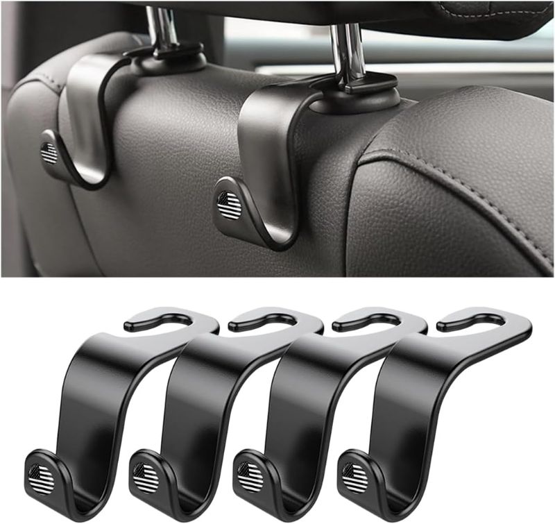 Photo 1 of 4PCS Car Seat Headrest Hooks, Auto Back Seat Hanger Holder, Durable Stylish Vehicle Organizer Universal Car Interior Accessories, Storage Hooks for Purses, Bags, Clothes, Hats (Black/Black Flag)
