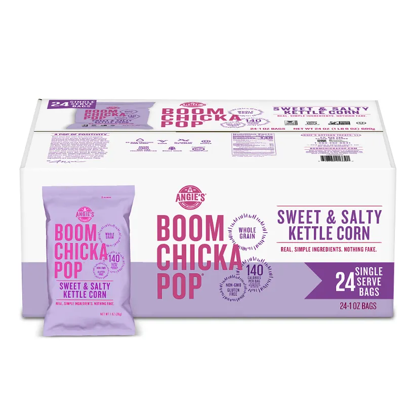 Photo 1 of Angie's BOOMCHICKAPOP Ready-To-Eat Popcorn - Gluten-free, Cholesterol-free, No High Fructose Corn Syrup - Sweet and Salty Kettle - 1 Serving Bag - 24 / Carton
