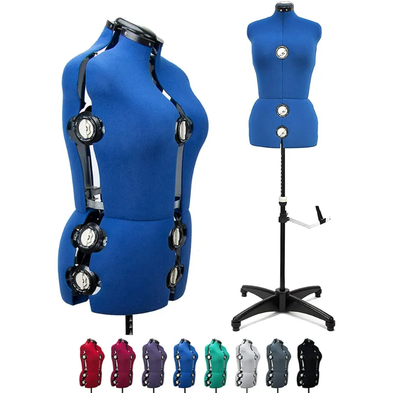 Photo 1 of GEX 13 Dials Female Fabric Adjustable Mannequin Dress Form for Sewing, Mannequin Body Torso with Stand, Up to 70" Shoulder Height Blue (Medium)