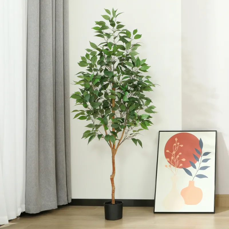 Photo 1 of 5 ft Realistic Artificial Ficus Tree in Pot, Natural Trunk, Lush Leaves, Lifelike Faux Tree