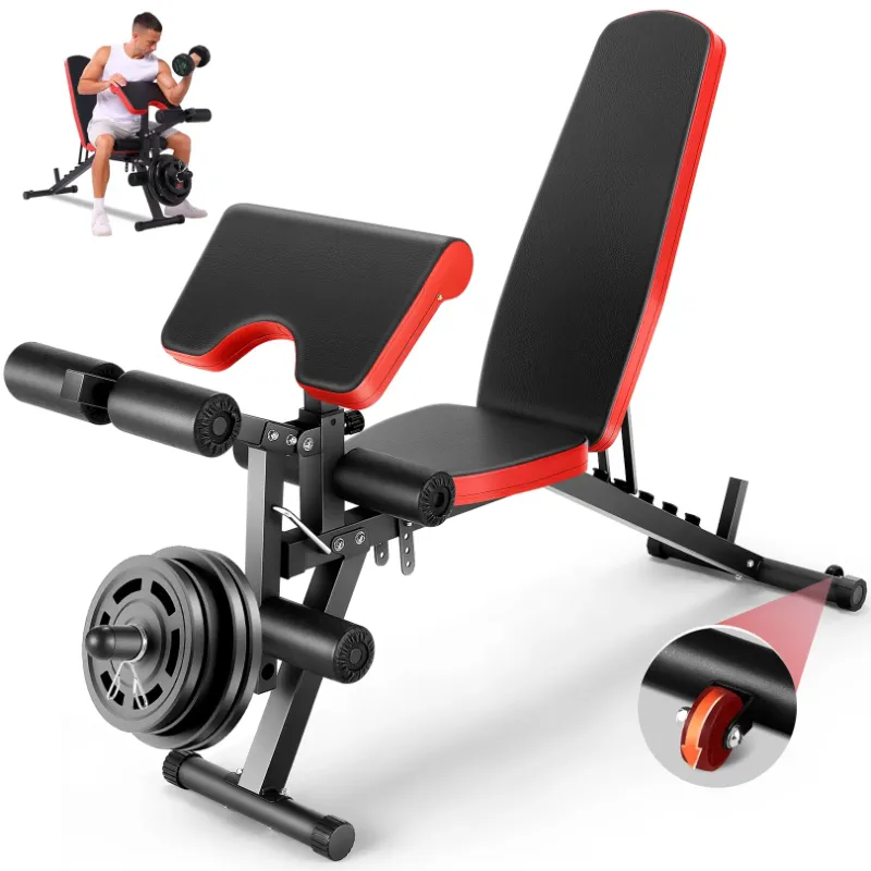 Photo 1 of  Adjustable Weight Bench with Leg Extension and Leg Curl, 800LBS Workout Bench Press with Preacher Pad & Wheels, Olympic Weight Bench Set for Home Gym Full Body Exercise Fitness