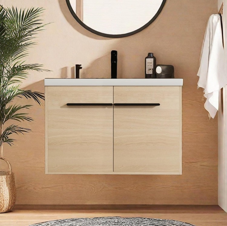 Photo 1 of athroom Vanity,Wall Mounted Bathroom Storage Cabinet with Resin Sink & 2 Soft Closing Doors, Floating Vanity Cabinet with 45° Bevel Handle & Below Large Storage Space,