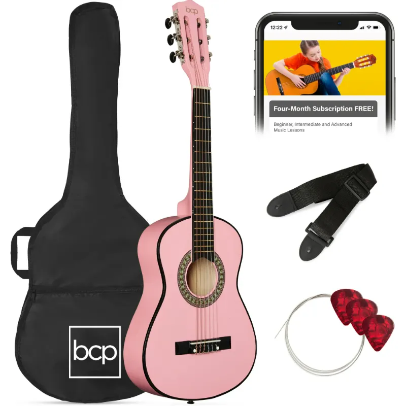 Photo 1 of Best Choice Products 30in Kids Acoustic Guitar Beginner Starter Kit w/ Strap, Case, Strings - Pink
