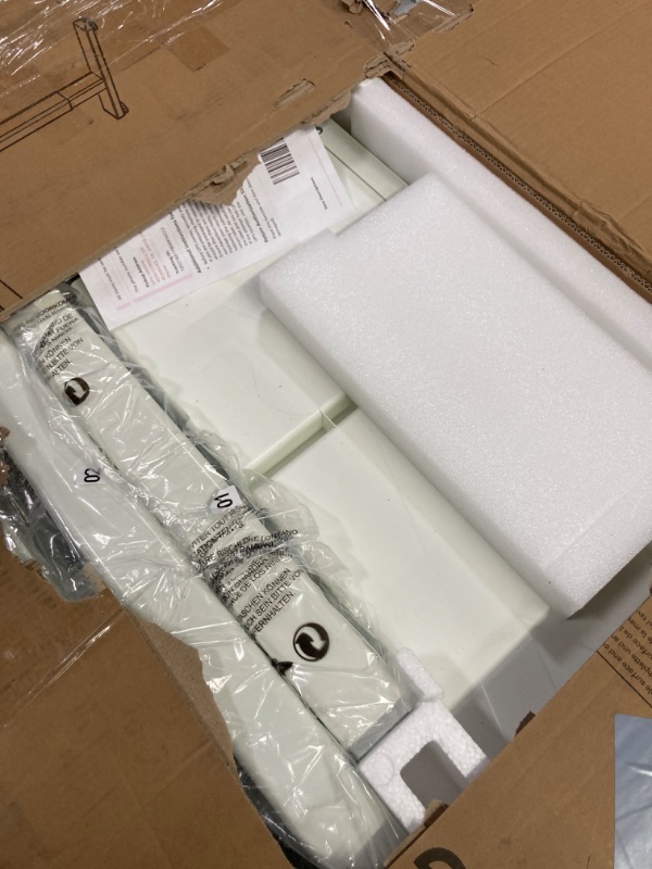 Photo 1 of Claiks Glass Standing Desk with Drawers, 48×24 Inch Adjustable Stand Up Desk, Quick Install Home Office Computer Desk with USB Ports, White