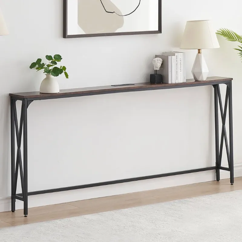 Photo 1 of 70" Console Table Entryway Sofa Table with Power Outlets,Rustic Brown
