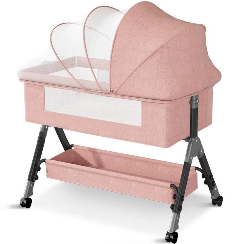 Photo 1 of Baby Bassinet, Adjustable Baby Bedside Sleeper Bassinet with 360°Wheel, Baby Cradle for Infant,0-6 Months,Pink
