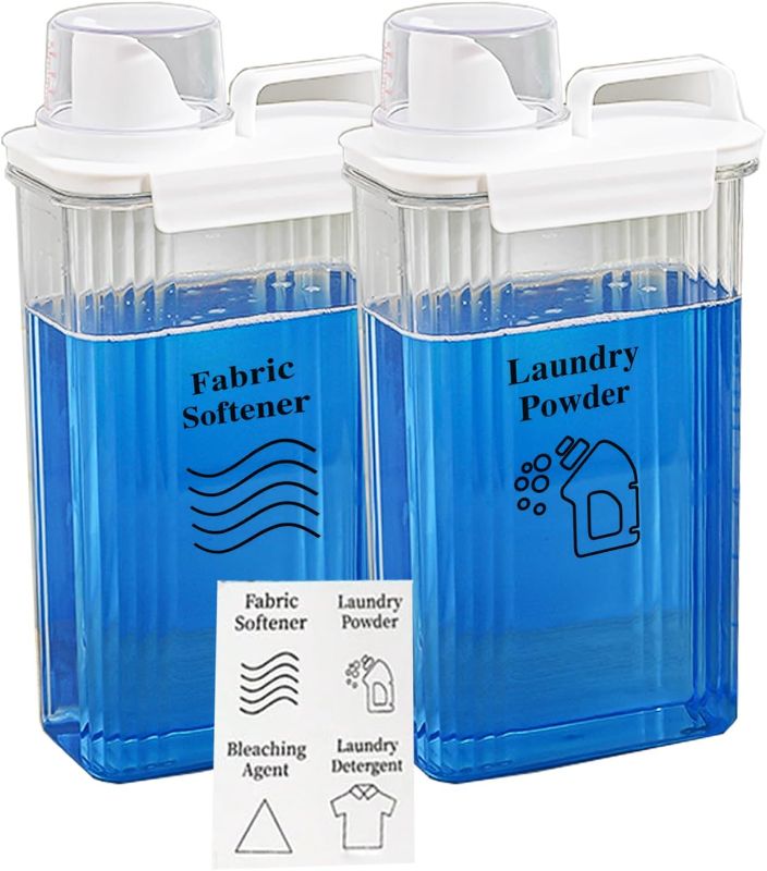 Photo 1 of [2 Pack] Laundry Detergent Dispenser for Laundry Room Organization and Storage, 2800ml Laundry Soap Dispenser?Liquid Laundry Detergent Dispenser with 4 Removable Labels, BPA Free & Pet Plastic, Clear
