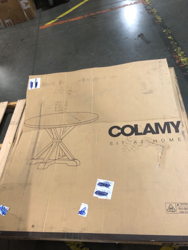 Photo 1 of COLAMY 45 Inch Round Wood Dining Table for 4, Kitchen & Dining Table for Chairs with Wooden Trestle Pedestal Base,4-6 Person Dining Table for Kitchen, Dining Room, Restaurant(Grey)