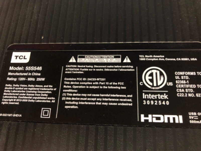 Photo 1 of **MISSING STAND, TURNS ON** TCL 55-Inch Q65 QLED 4K UHD Smart TV with Google TV (55Q651G, 2024 Model) Dolby Vision, Dolby Atmos, HDR Pro+, Game Accelerator Enhanced Gaming, Voice Remote, Works with Alexa, Streaming Television