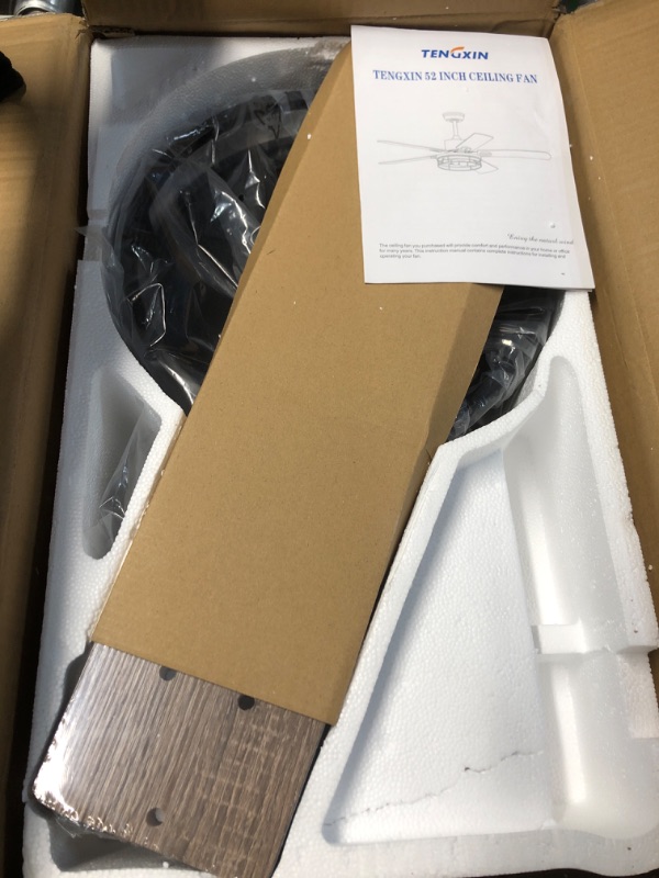 Photo 1 of (appears new) TENGXIN 52 Inch Farmhouse Ceiling Fan - Industrial Ceiling Fans with Light and Remote Control,Matte Black Ceiling Fan with 5 Reversible Blades,TXCF-BK001