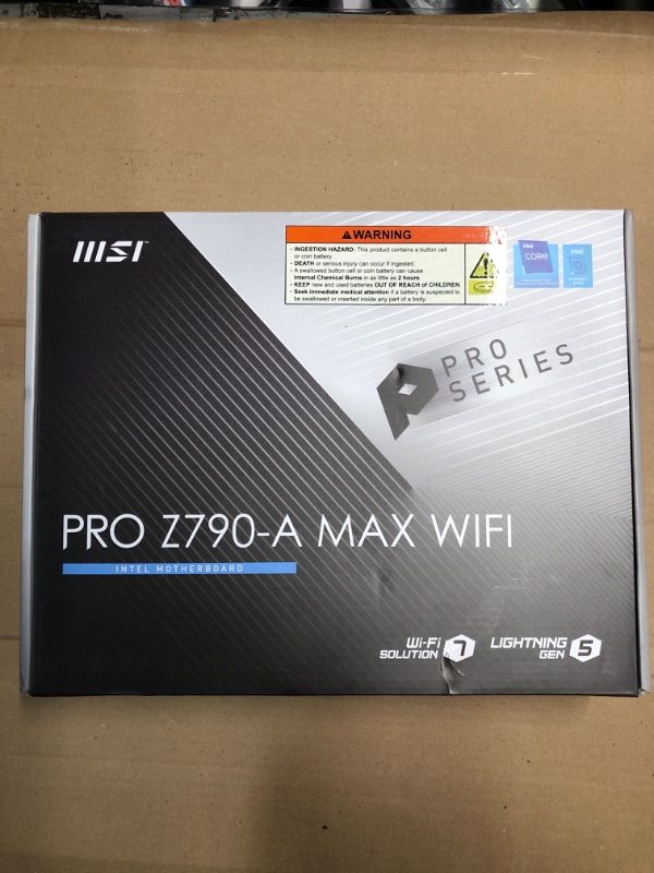 Photo 1 of MSI PRO Z790-A MAX WiFi ProSeries Motherboard (Supports 12th/13th/14th Gen Intel Processors, LGA 1700, DDR5, PCIe 5.0, M.2, SATA 6G, 2.5Gbps LAN, USB 3.2 Gen2, Wi-Fi 7, Bluetooth 5.4, ATX)