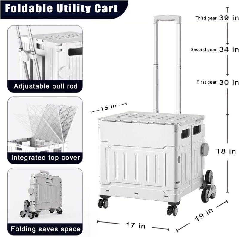 Photo 1 of (FAIR) Fanboxk Foldable Utility Cart with Stair Climbing Wheels,Folding Portable Rolling Crate Handcart with Aluminium Alloy Telescoping Handles, Handcart for Grocery Book File Tool Art Supplies