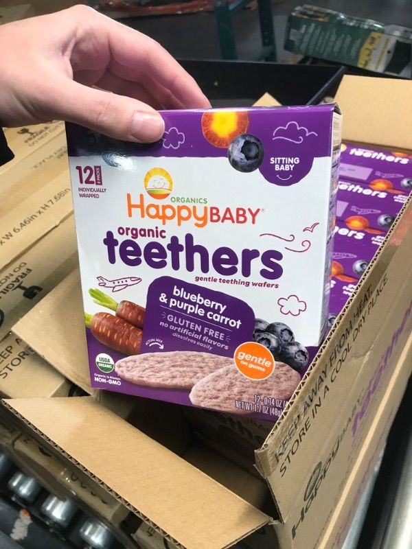 Photo 1 of ***(EXP: 30/11/2025)NONREFUNDABLE*** Happy Baby Organics Baby Snacks, Gentle Teething Wafers, Gluten Free & Vegan, Blueberry & Purple Carrot, 12 Count (Pack of 6)