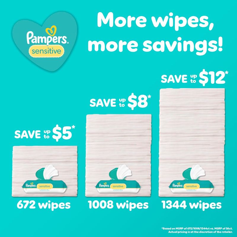 Photo 1 of (FAIR) Pampers Sensitive Baby Wipes, Water Based, Hypoallergenic and Unscented, 8 Flip-Top Packs, 4 Refill Packs (1008 Wipes Total)