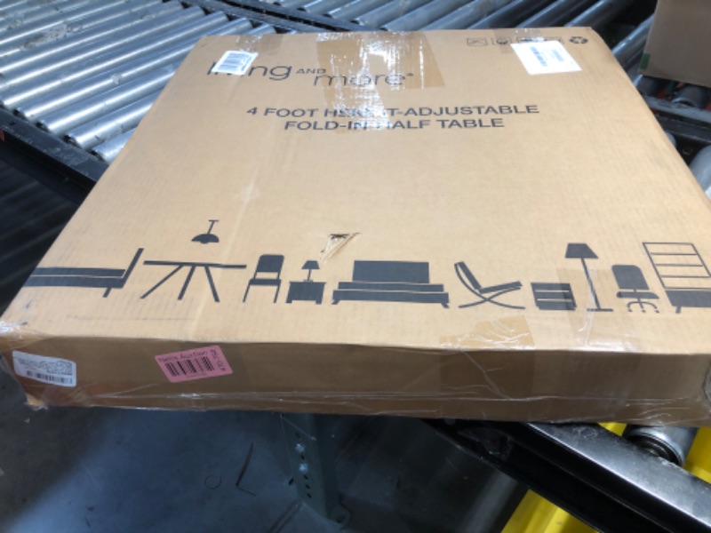 Photo 1 of (used)Living and More 4 Foot Height Adjustable Fold-in-Half Table with Carrying Handle, Easy Folding and Storage, Indoor Outdoor Use,