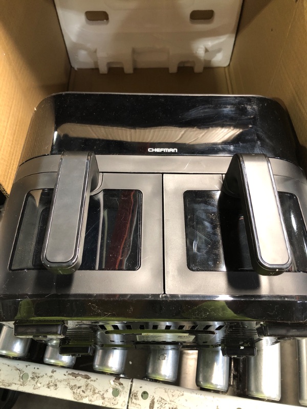 Photo 1 of (see all images) CHEFMAN 6 Quart Dual Basket Air Fryer Oven with Easy View Windows, Sync Finish, Hi-Fry, Auto Shutoff, 2 Independent 3Qt Nonstick Dishwasher Safe Frying Baskets, Digital Double Air Fryer - Black