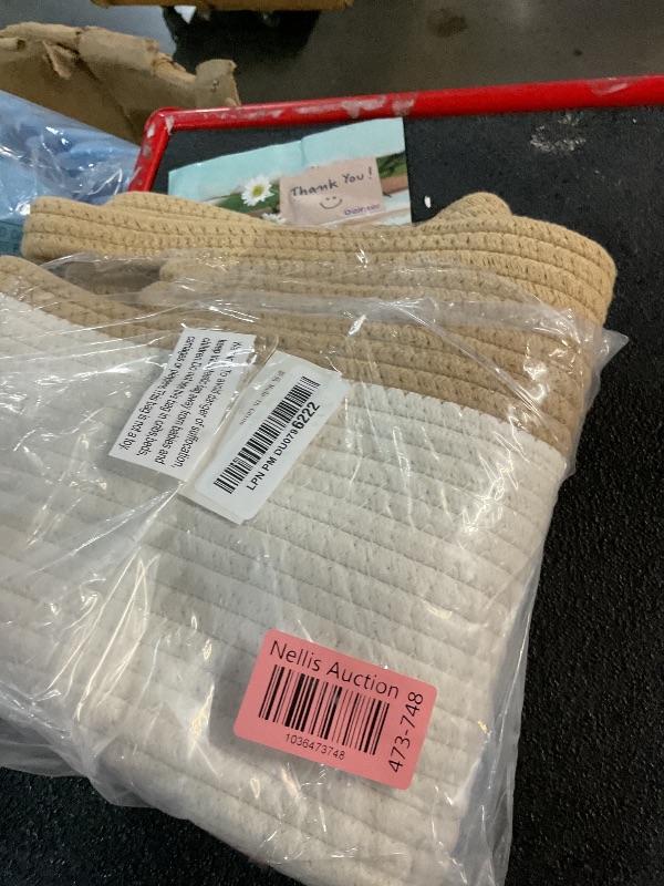 Photo 1 of (BAGGED) ECDYQXVU Cotton Rope Storage Baskets, 15x10x9 in, Rectangular, White/Beige-1Pack, Modern, Durable, Easy To Use, Foldable, Laundry, Storage, Decoration