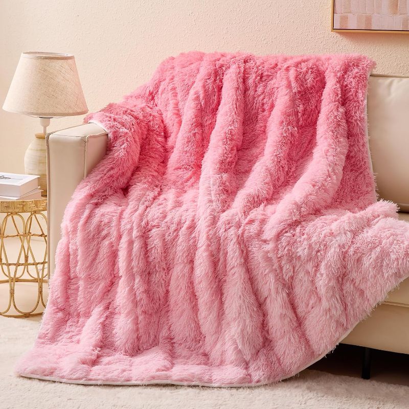 Photo 1 of (FAIR) Faux Fur Weighted Blanket for Adults(15 lbs, 60” x 80”, Pink),Fuzzy Cozy Sherpa Weighted Blanket Queen Size for Adult,Fluffy Sherpa Comfy Heavy Blanket for Women Men,Warm Soft Plush Blanket

