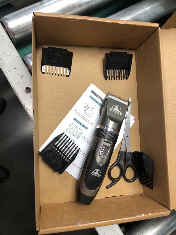 Photo 1 of ***USED - INCOMPLETE - SEE PICTURES - UNABLE TO TEST***
Pet Union Professional Pet Grooming Kit - Rechargeable, Cordless Pet Grooming Clippers - Low Noise & Suitable for Dogs, Cats and Other Pets - Silver