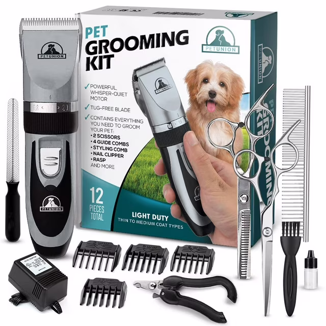 Photo 1 of ***USED - INCOMPLETE - SEE PICTURES - UNABLE TO TEST***
Pet Union Professional Pet Grooming Kit - Rechargeable, Cordless Pet Grooming Clippers - Low Noise & Suitable for Dogs, Cats and Other Pets - Silver