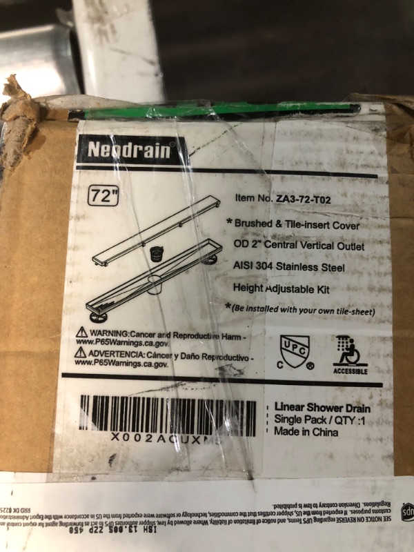 Photo 1 of ***DAMAGED - BENT - SEE PICTURES***
Neodrain 72-Inch Linear Shower Drain with 2-in-1 Flat & Tile Insert Cover,Brushed 304 Stainless Steel Rectangle Shower Floor Drain,Floor Shower Drain with Hair Strainer