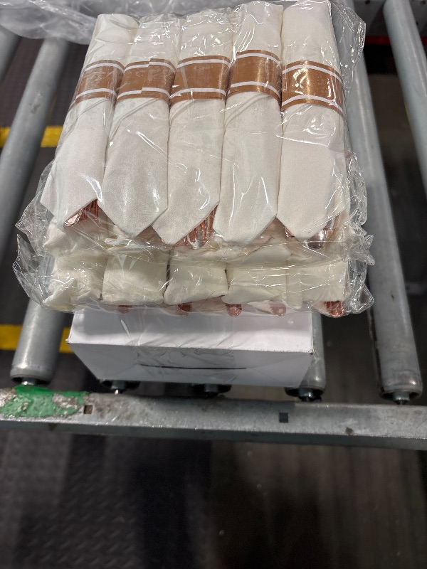 Photo 1 of Nervure 350PCS Rose Gold Plastic Plates - Rose Gold Plastic Dinnerware Sets for 50 Guests - 100 Rose Gold Disposable Plates, 150 Rose Gold Plastic Silverware, 50 Cups, 50 Napkins for Wedding & Party *MISSING MOST OF THE SET** 2 SETS OF UTENSILS AND CUPS O