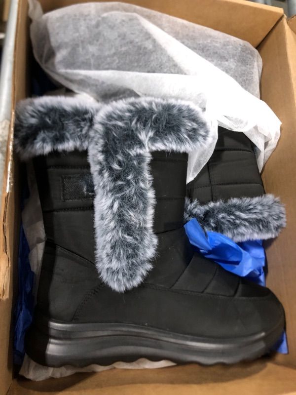 Photo 2 of **LIGHTLY USED**SHIBEVER Women Waterproof Winter Boots: Snow Warm Fur Lined Boots Walking Comfortable Black Size 8 Cold Weather Hook Loop Woman Ladies Casual Flat Booties**LIGHTLY USED**