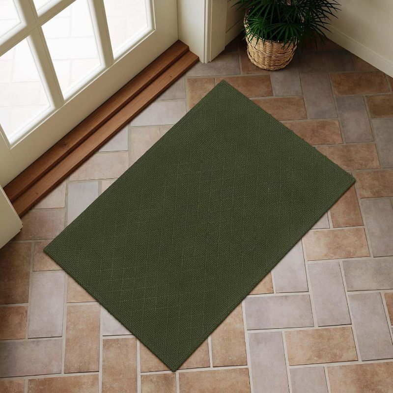 Photo 1 of ***PHOTO SIMILAR TO THE REAL IMAGE*** LEEVAN Washable Bathroom Rug, 2x3 Non Slip Entryway Rug Indoor Door Mat, Ultra-Thin Braided Cotton Entry Rug, Low Pile Kitchen Rug Soft Front Porch Rug for Bedroom Kitchen, GrEY