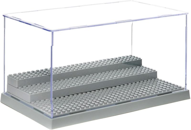 Photo 1 of 2 Pack Display Case for Minifigure Action Figures Blocks, Acrylic Minifigure Display Case Box Storage with 3 Movable Steps Gift for Kids Adults (Grey)