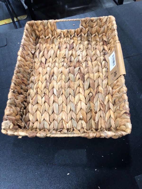 Photo 2 of JS HOME 16.93 inch Rectangular Wicker Tray, Hand-Woven Rattan Serving Trays with Handles for Snack Drinks Coffee Table Tray, Water Hyacinth 1Pack