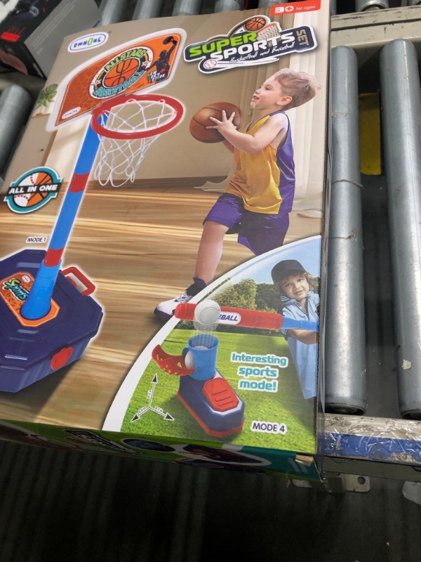 Photo 2 of 4 in 1 Basketball Hoop for Kids 1-3, 3-5, Toddler Basketball Goal and T Ball Set, Adjustable Basketball Hoop, Indoor Outdoor Sports Toys, Birthday Gifts for Kids Boys 1 2 3 4 5 Years Old